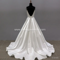 Elegant White A Line Vestido de noiva Custom Made Spaghetti strap satin Wedding Dress bridal Gown